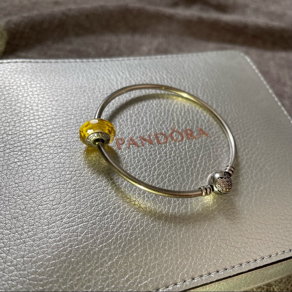 Pandora silver special edition bangle with a charm
